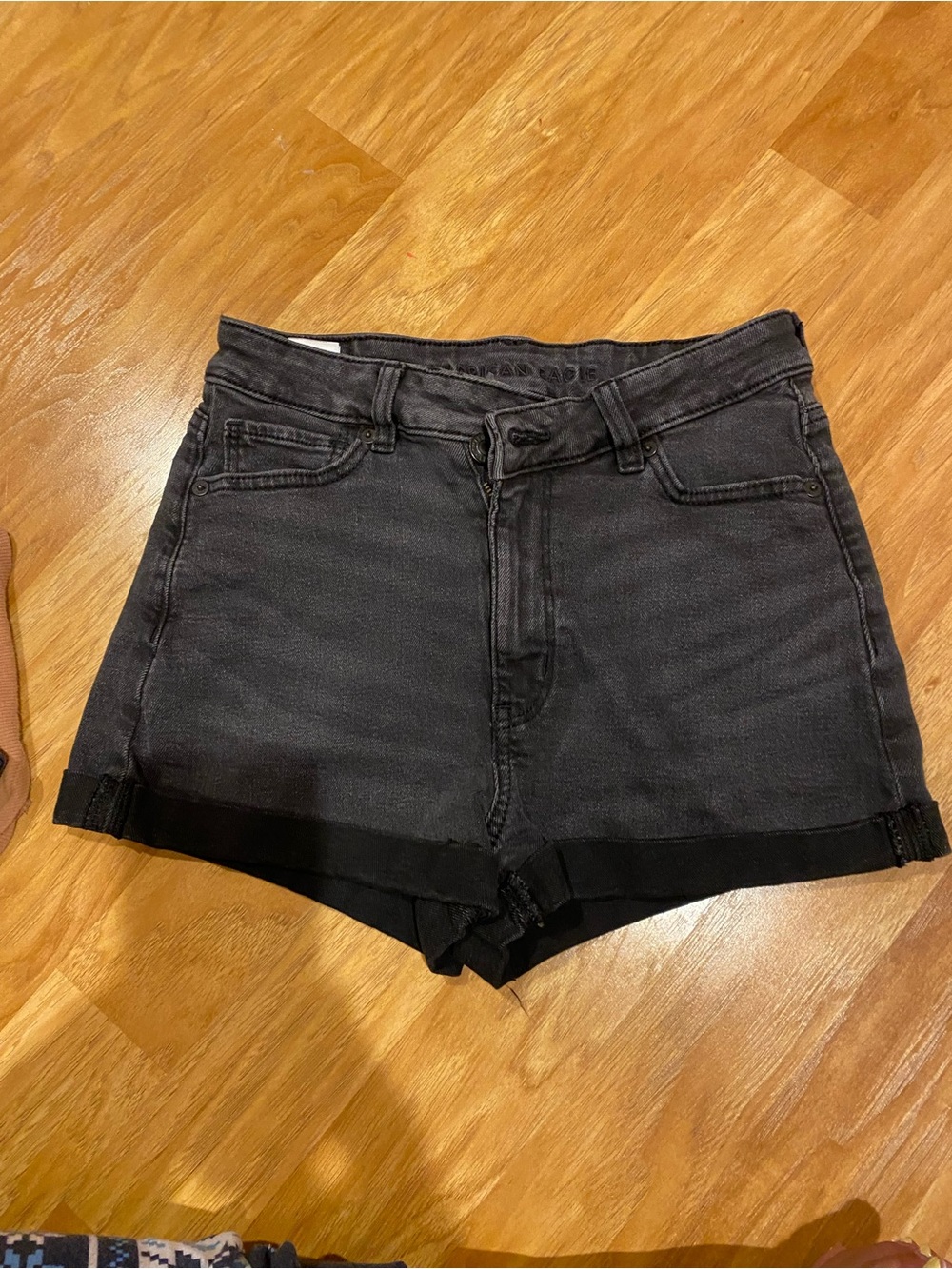 American Eagle Outfitters Black Cuffed High-Rise Denim Shorts
